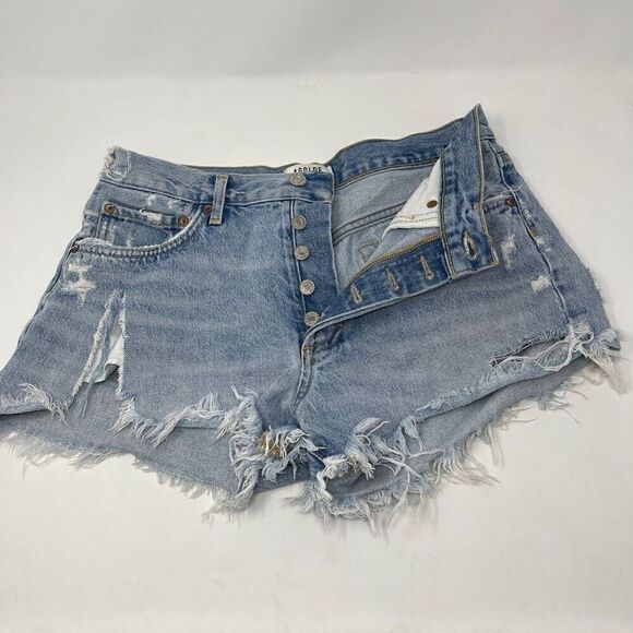AGOLDE Parker Vintage Frayed-Hem Denim Shorts Sz 27 - Picture 1 of 5